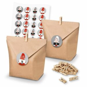 itenga befüllbarer Adventskalender Adventskalender Set 29 Geschenktüten Klammern + Sticker Wichtelbande