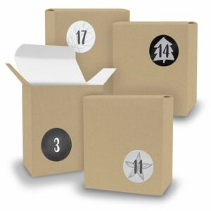 itenga befüllbarer Adventskalender Adventskalender zum Füllen 24x Quader BRAUN + Sticker V08 Z18