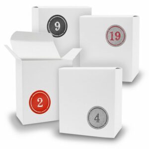 itenga befüllbarer Adventskalender Adventskalender zum Füllen 24x Quader WEISS + Sticker V07 Z03