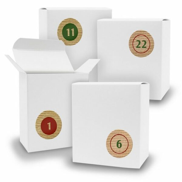 itenga befüllbarer Adventskalender Adventskalender zum Füllen 24x Quader WEISS + Sticker V07 Z10