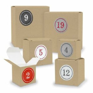 itenga befüllbarer Adventskalender Adventskalender zum Füllen 24x Quader Würfel gemischt BRAUN + Sticker