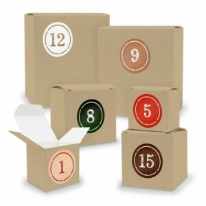 itenga befüllbarer Adventskalender Adventskalender zum Füllen 24x Quader Würfel gemischt BRAUN + Sticker