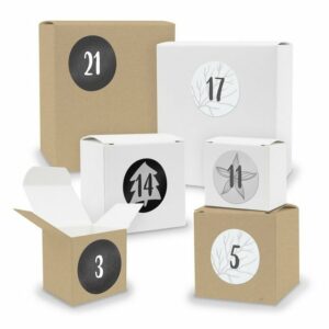 itenga befüllbarer Adventskalender Adventskalender zum Füllen 24x Quader Würfel gemischt WEISS / BRAUN +