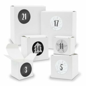 itenga befüllbarer Adventskalender Adventskalender zum Füllen 24x Quader Würfel gemischt WEISS + Sticker