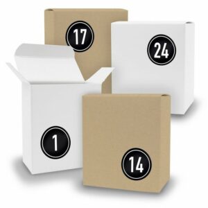 itenga befüllbarer Adventskalender Adventskalender zum Füllen 24x Quader gemischt WEISS BRAUN + Sticker V