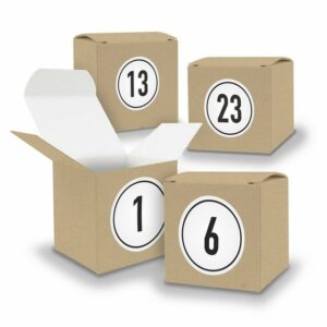 itenga befüllbarer Adventskalender Adventskalender zum Füllen 24x Würfel 6,5cm BRAUN + Sticker V05 Z09