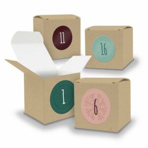 itenga befüllbarer Adventskalender Adventskalender zum Füllen 24x Würfel 6,5cm BRAUN + Sticker V05 Z14