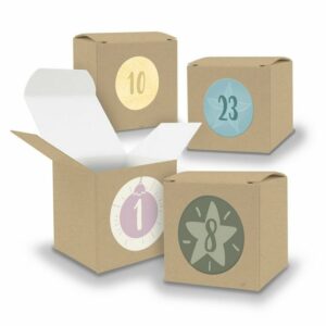 itenga befüllbarer Adventskalender Adventskalender zum Füllen 24x Würfel 6,5cm BRAUN + Sticker V05 Z17