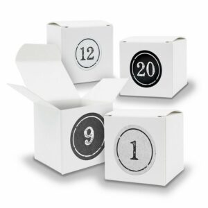 itenga befüllbarer Adventskalender Adventskalender zum Füllen 24x Würfel 6,5cm WEISS + Sticker V04 Z04