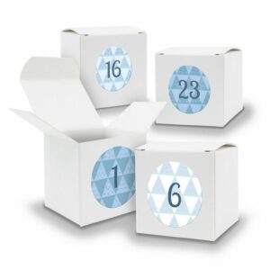 itenga befüllbarer Adventskalender Adventskalender zum Füllen 24x Würfel 6,5cm WEISS + Sticker V04 Z26