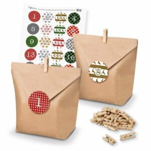 itenga befüllbarer Adventskalender Basteladventskalender Set - Set 6 Weihnachten Sticker rot grün