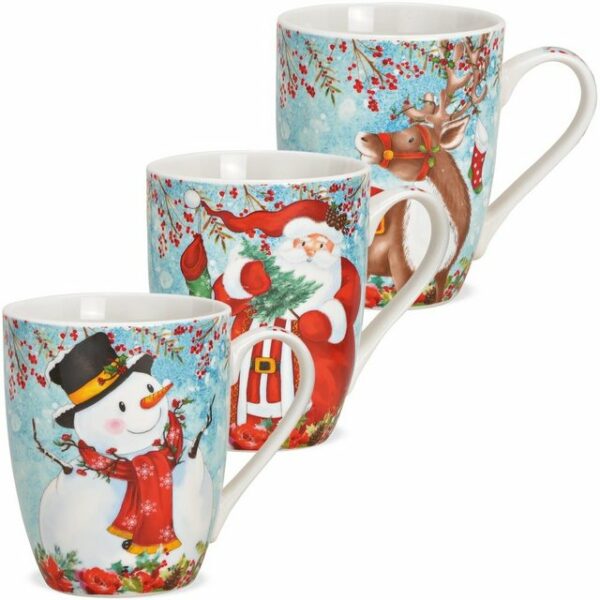 matches21 HOME & HOBBY Becher Tassen Weihnachten Schneemann Nikolaus Rentier Porzellan 3er 10 cm, Porzellan