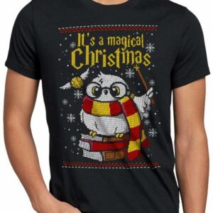 style3 Print-Shirt Herren T-Shirt Magic Christmas Sweater eule ugly pulli weihnachtspullover