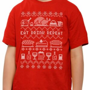 style3 Print-Shirt Kinder T-Shirt Eat Drink Repeat Ugly Sweater weihnachtsessen fressen feiertage x-mas pulli