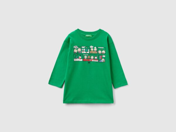 Benetton, Warmes T-shirt Mit Weihnachtlichem Aufdruck, größe 82, Grün, male