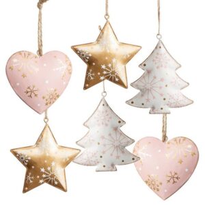 Logbuch-Verlag Baumbehang 6 Metallanhänger Weihnachtsbaum Herz Stern 9cm (Set, 6 St), mit Jute Schnur und herrlichen Verzierungen auf jedem Anhänger