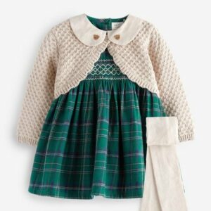 Next Karokleid Babyset: Kleid und Strickjacke mit Strumpfhosen (3-tlg)