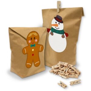 itenga Geschenkpapier itenga SET Geschenktüten Weihnachtsbande 12x Tüten + Klammern + Sticke