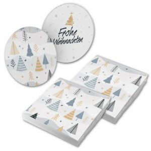 itenga Papierserviette itenga 40x Serviette Weihnachten Bäume mit 40x Bierdeckel Set