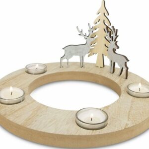 my home Adventsleuchter Kerzenhalter Juna aus Holz (1 St), Adventskranz mit 4 Gläsern, Weihnachtsdeko, Ø ca. 29,5 cm