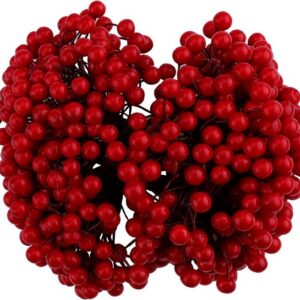 Coonoor Christbaumschmuck 200 pcs Mini Rot Holly Beeren Weihnachten Dekoration Weihnachtskranz (200-tlg), Künstliche Holly Berry zum Basteln