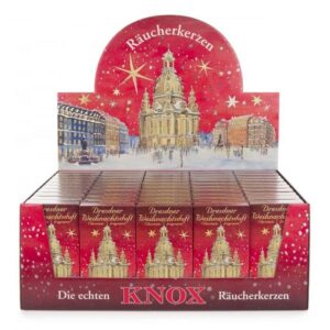 Dregeno Erzgebirge Räuchermännchen Räucherkerzen Verkaufsdisplay KNOX Räucherkerzen Dresdner Weihnachts, Räucherkerzen Dresdener Weihnachtsduft