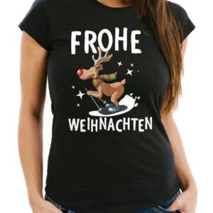 MoonWorks Print-Shirt Damen T-Shirt Frohe Weihnachten Lustig Weihnachtsshirt Dabbing Weihnac mit Print