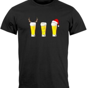 MoonWorks Print-Shirt Herren T-Shirt Weihnachten Bier Lustig Fun-Shirt Alkohol Biergläser Sa mit Print