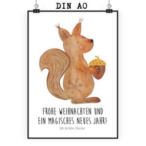 Mr. & Mrs. Panda Poster DIN A0 Eichhörnchen Weihnachten - Weiß - Geschenk, Weihnachtsdeko, Bi, Eichhörnchen Weihnachten (1 St)