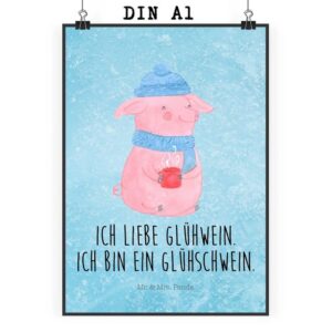 Mr. & Mrs. Panda Poster DIN A1 Glühschwein - Eisblau - Geschenk, Advent, Wandposter, Bild, Ni, Glühschwein (1 St)