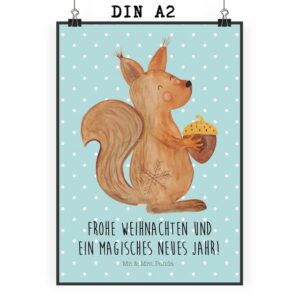 Mr. & Mrs. Panda Poster DIN A2 Eichhörnchen Weihnachten - Türkis Pastell - Geschenk, Weihnach, Eichhörnchen Weihnachten (1 St)