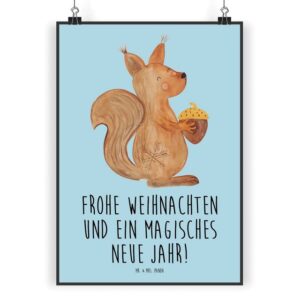 Mr. & Mrs. Panda Poster DIN A4 Eichhörnchen Weihnachten - Eisblau - Geschenk, Heiligabend, Po, Eichhörnchen Weihnachten (1 St)