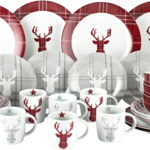 Retsch Arzberg Kombiservice "Geschirr-Set, Service HIGHLAND STAG, Winter, Advent, Weihnachten", (Set, 30 tlg.), Hirsch trifft Schottenkaro, 30 Teile, für 6 Personen