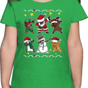 Shirtracer T-Shirt Dabbing Weihnachtsfiguren - weiß - Weihnachten Kinder Geschenk - Mädchen Kinder T-Shirt Weihnachtsgeschenk Christmas Deko