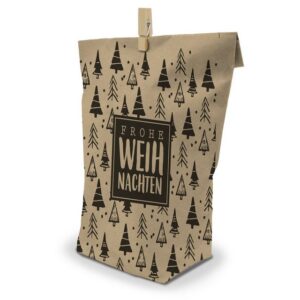 itenga Geschenkpapier 24x itenga Geschenktüte Frohe Weihnachten Tannenbäume 17x26cm braun