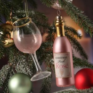 Weihnachtsbaumschmuck ROSÉWEIN - Weinflasche u. Weinglas - inkl. Au...