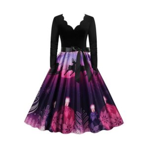 Juoungle Abendkleid Frauen Elegant Langarm V-Ausschnitt Weihnachten Abendkleid