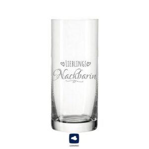 KS Laserdesign Longdrinkglas Leonardo Glas mit Gravur Lieblingsnachbarin - Geschenke für die beste Nachbarin der Welt, Freundschaft, Geburtstag, Weihnachten, TEQTON Glas, Lasergravur