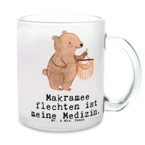 Mr. & Mrs. Panda Teeglas Bär Makramee Medizin - Transparent - Geschenk, Basteln mit Makramee, Premium Glas