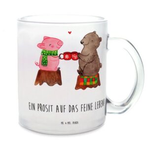 Mr. & Mrs. Panda Teeglas Glühschwein Sause - Transparent - Geschenk, Tasse, Advent, Alles Gute, Premium Glas