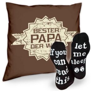 Soreso® Dekokissen Kissen Bester Papa der Welt Stern & Sprüche Socken Sleep, Geschenke Weihnachten Geburtstag Vatertag