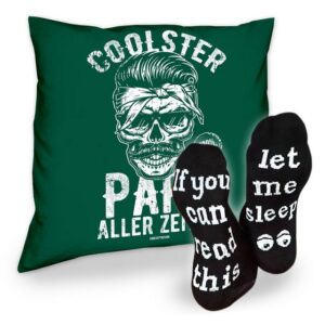 Soreso® Dekokissen Kissen Coolster Papa aller Zeiten & Sprüche Socken Sleep, Geschenke Weihnachten Geburtstag Vatertag