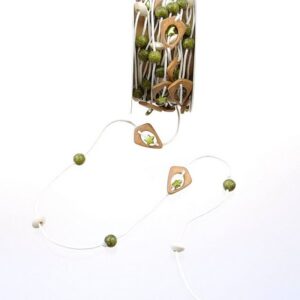 Deko AS Kordel Feine Baumwollkordel mit Holzperlen und Sternchen - grün -15mm - 5m, Zierkordel mitr Perlen und Sternen
