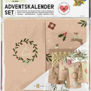 Folia Adventskalender Set OH DEER, aus 24 Blockbodenbeutel, Kordel & Sticker