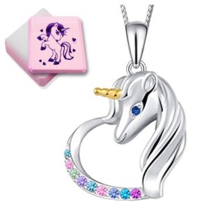 Limana Kette mit Anhänger Kinder Mädchen 925 Sterling Silber Pferde Einhorn Herz, Kinderkette Mädchenkette Geschenk Idee Weihnachten Geburtstag