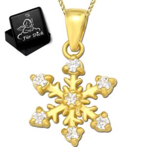 Limana Kette mit Anhänger Kinder Mädchen Damen 925 Sterling Silber Stern goldene Schneeflocke, Zirkonia Geschenk Idee Nikolaus Weihnachten Geburtstag