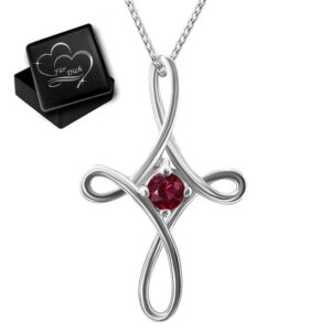 Limana Kreuzkette 925 Sterling Silber echter Edelstein Rubin Kette mit Kreuz Anhänger, moderne elegante Kette Geschenk Idee Weihnachten Konfirmation Kommunion