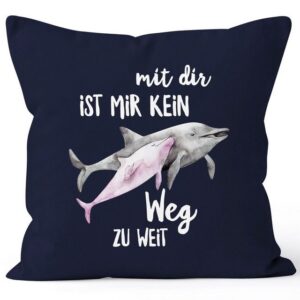 MoonWorks Dekokissen Kissen-Bezug Mit dir ist mir kein Weg zu weit Delfin Delphin Liebe Spruch Geschenk Weihnachten Valentinstag Kissen-Hülle MoonWorks®