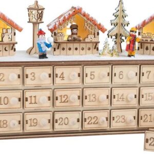 Small foot 1290 - Adventskalender Weihnachtsbasar mit Beleuchtung, Holz, 40x22x10cm