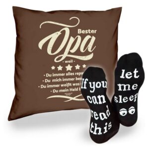 Soreso® Dekokissen Kissen Bester Opa weil & Sprüche Socken Sleep, Geschenke Weihnachten Geburtstag Vatertag